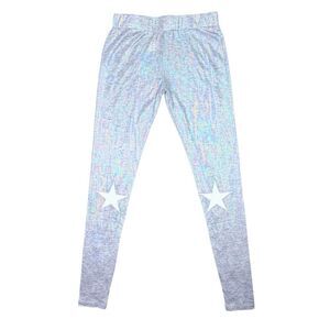 English Rose x Anthropologie Iridescent Gray & White Star Leggings - Size Small